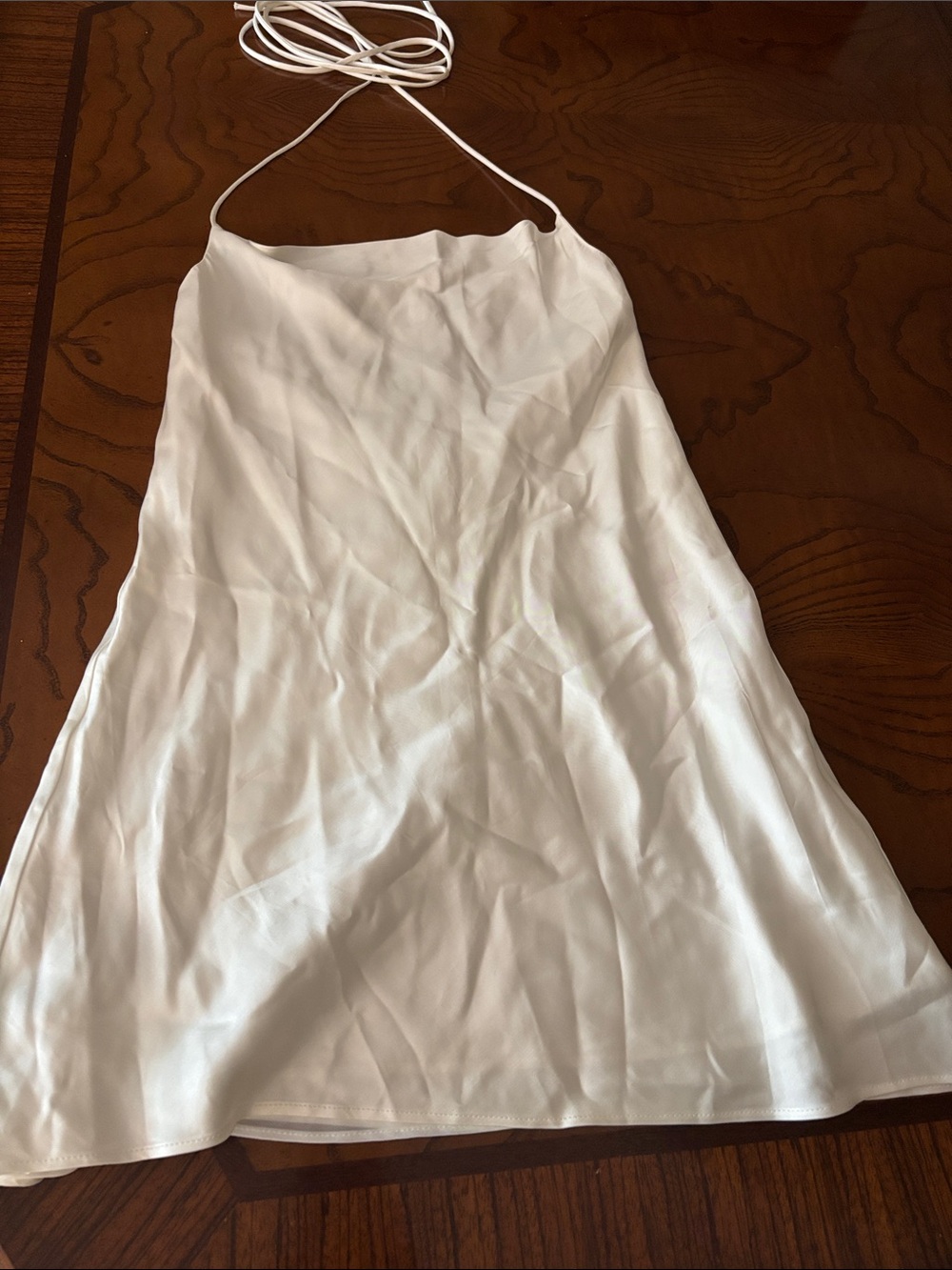Zara White Satin Halter Slip Mini Dress Tunic Small ties at neck